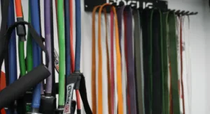 A variety of resistance bands used in physio and exercise physiology programs for strength, rehabilitation, and mobility training.